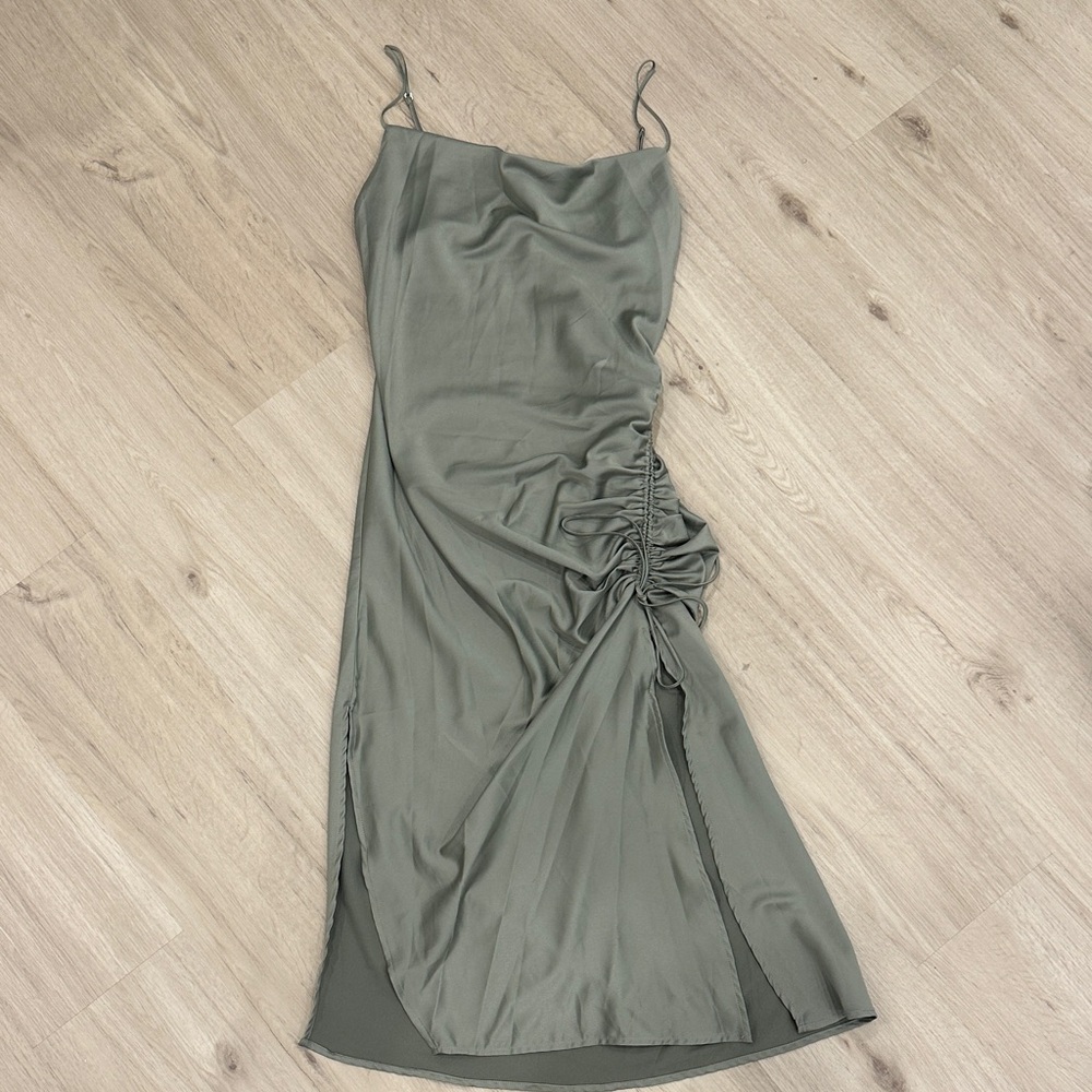 Elegant Olive Green Ruched Dress